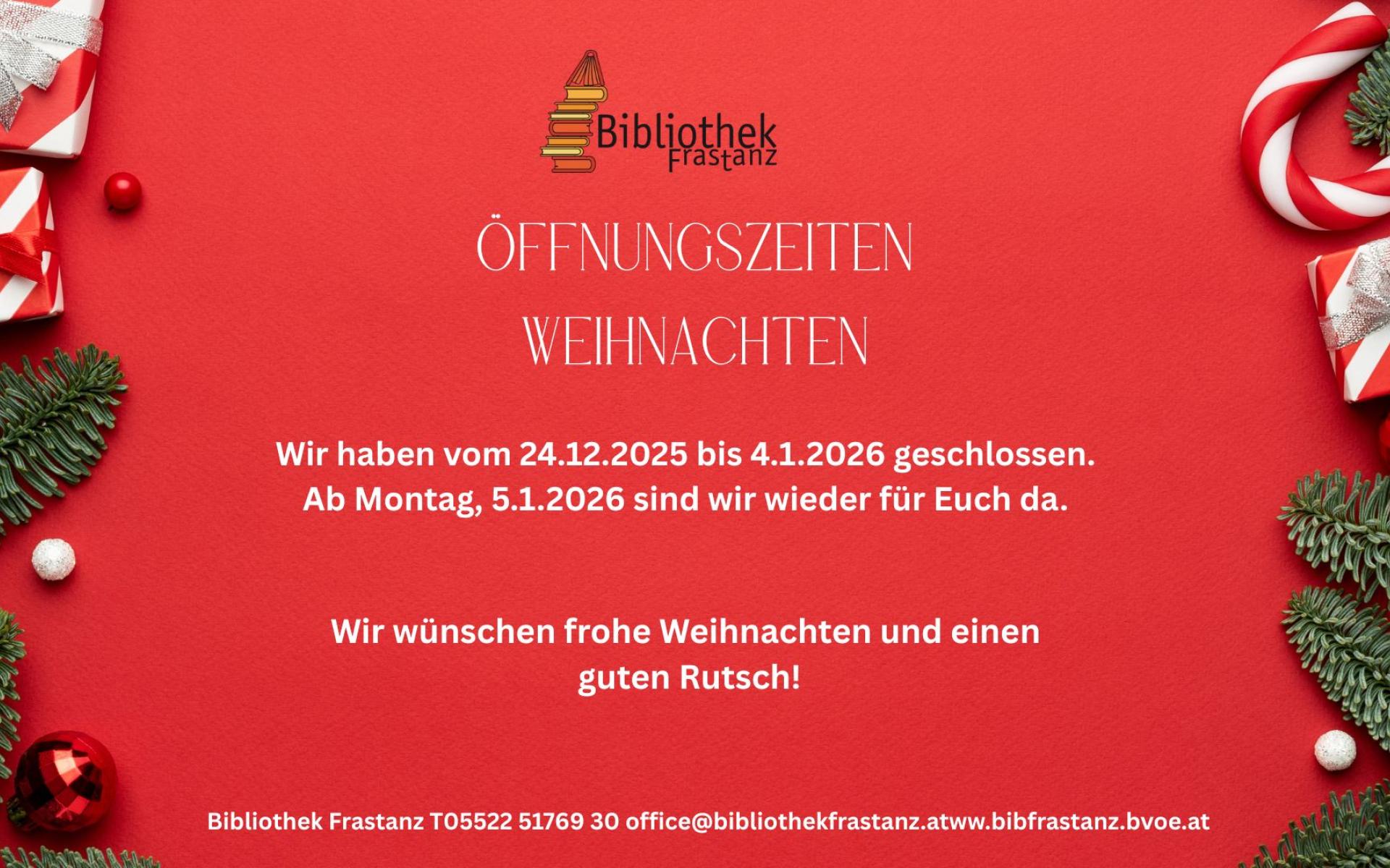 Weihnachtsöffnungszeiten